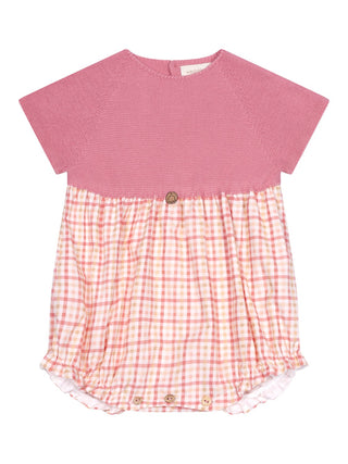 Kurzärmeliges  Romper aus Vichy-Karostoff - Rosa