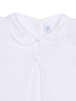 Kurzarm-Pullover mit Stoffkragen - Weiß-Rosa