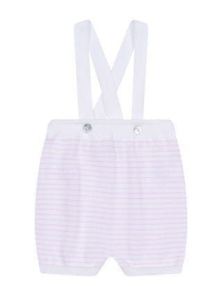 Trägerbermuda mit Streifen - Weiß/Rosa