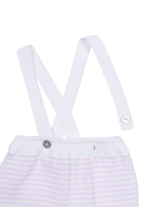 Trägerbermuda mit Streifen - Weiß/Rosa