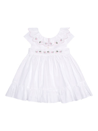 Bestickte Kleid mit Kragen - Weiß