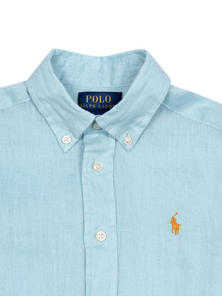 Leinenhemd mit Button-Down-Kragen - Hellblau