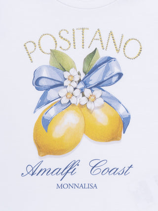 Kurzärmliges Positano-Kleid - Weiß/Blau