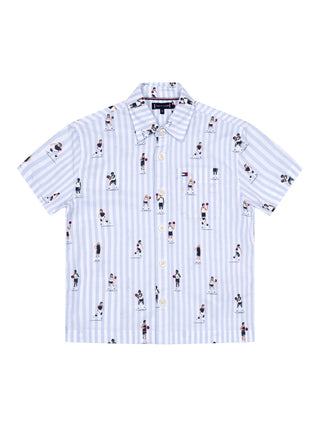 Gestreiftes Kurzarm-Oxfordhemd mit Basketball-Print - Blau/Weiß