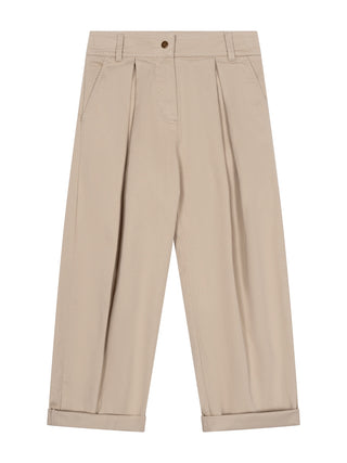 Bundfaltenhose aus Stretch-Baumwollgabardine - Beige