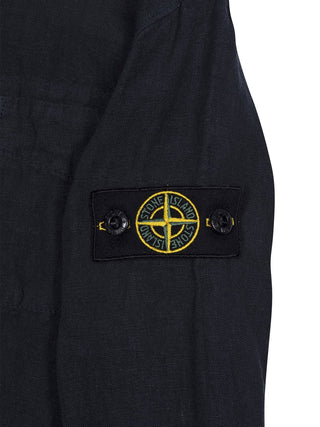 Langarm-Leinenhemd mit Kompass-Logo - Navy