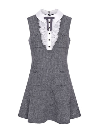 Graues Minikleid im Fischgrätenmuster