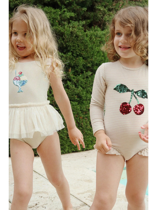 Jade Langarm-Badeanzug - Rose Stripe