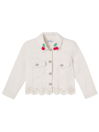 Denim Jeansjacke mit Kirschen und Kristallen