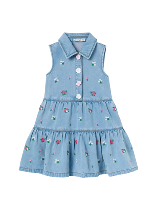 Besticktes Jeanskleid mit Blumenmuster