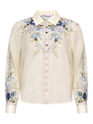 Gelbe Organza Bluse mit floralen Details