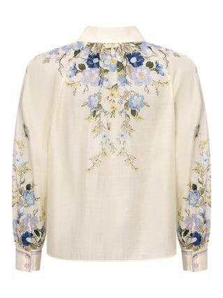 Gelbe Organza Bluse mit floralen Details