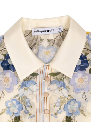 Gelbe Organza Bluse mit floralen Details