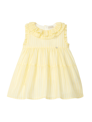 Gestreiftes Kleid mit Rüschen - Gelb