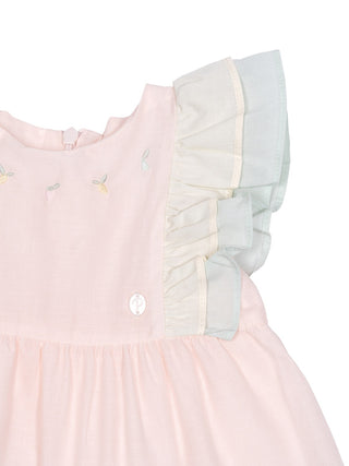 Besticktes Kleid mit Rüschen - Rosa