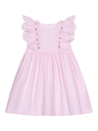 Gestreiftes Kleid mit Rüschen - Rosa