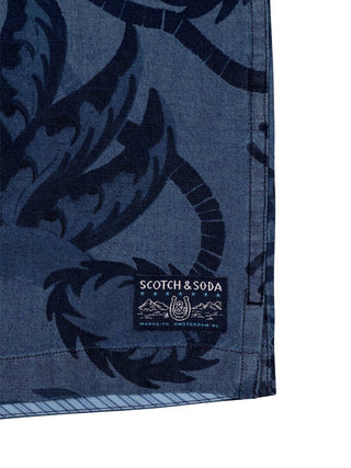 Kurzarmhemd aus Chambray mit Allover-Print - Blau