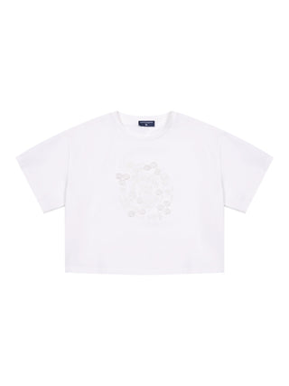 T-Shirt mit Stickereien - Weiß
