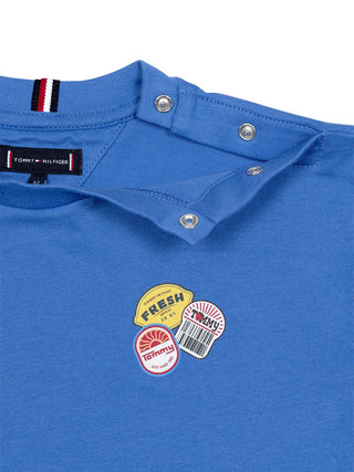 Sticker Print T-Shirt - Blau