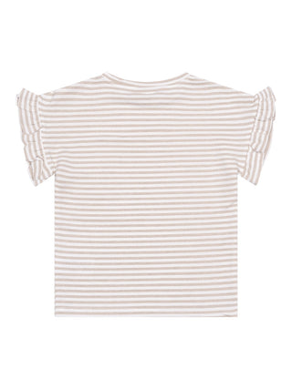 Emma gestreiftes T-Shirt mit Rüschenärmeln - Gold/Beige
