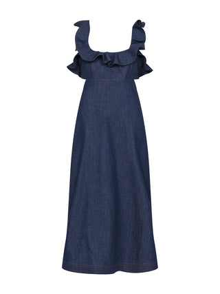 Aster Denim Frill Midikleid