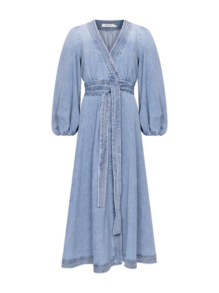 Indra Denim Wickelkleid in Midi