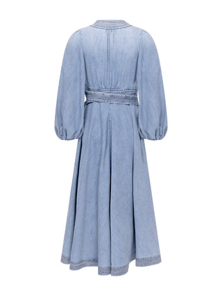 Indra Denim Wickelkleid in Midi