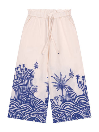 Poodle Hose mit indischem Print - Creme/Blau