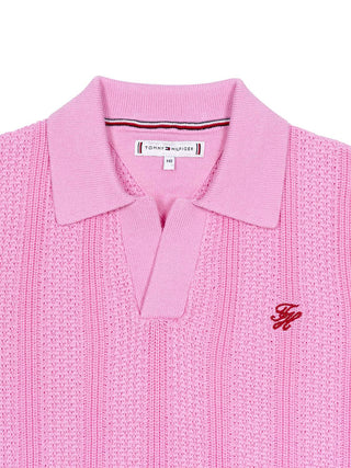 Poloshirt in Häkel-Optik mit aufgesticktem Logo - Rosa