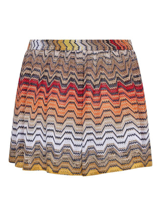 Lamé-Viskose-Shorts mit pixeligem Zickzackmuster