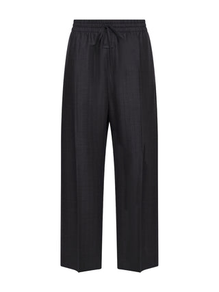 Grey Striped Wool Wide Leg Drawstring Pants