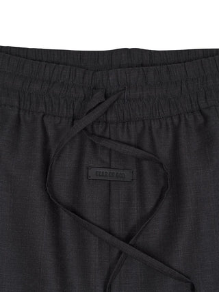 Grey Striped Wool Wide Leg Drawstring Pants