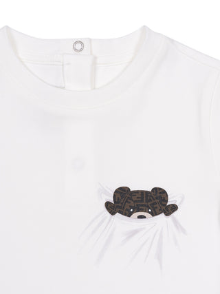 T-Shirt mit FF-Logo-Fendi-Bär - Weiß
