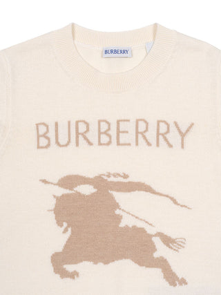 Thea gestrickter Kurzarmpullover mit Equestrian Kinght - Ivory