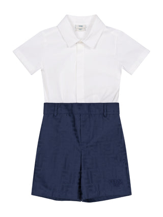 Jacquard-Strampler im Zweiteiler-Look - Weiß/Marineblau