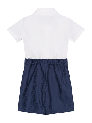 Jacquard-Strampler im Zweiteiler-Look - Weiß/Marineblau