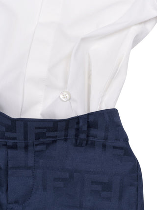 Jacquard-Strampler im Zweiteiler-Look - Weiß/Marineblau