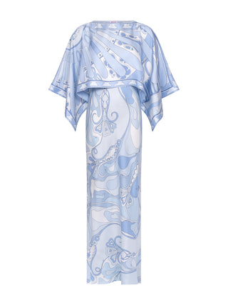 Orchidee und Soli Print Seidenkleid mit Cape