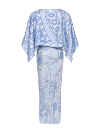 Orchidee und Soli Print Seidenkleid mit Cape