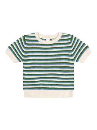 Gestreiftes Strick-T-Shirt aus Bio-Baumwolle - Grün/Blau