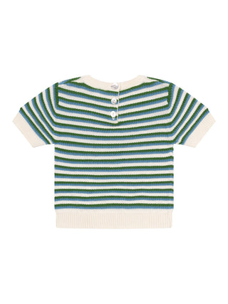 Gestreiftes Strick-T-Shirt aus Bio-Baumwolle - Grün/Blau