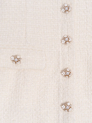 Cremefarbenes Bouclé-Mini-Kleid mit Spitzenbesatz und taillierter Passform