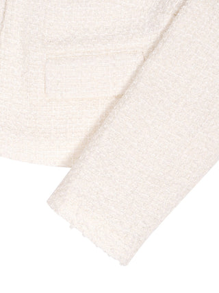 Cremefarbene Bouclé-Jacke mit Spitzenkragen