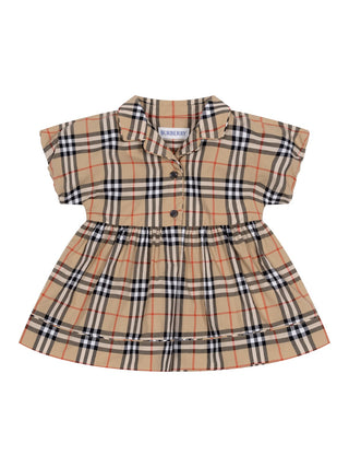 Baumwollkleid in Check - Sand Beige