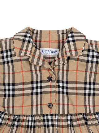 Baumwollkleid in Check - Sand Beige