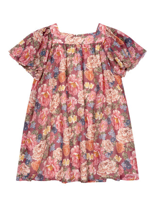 Blumenkleid mit Flügelärmeln - Braun