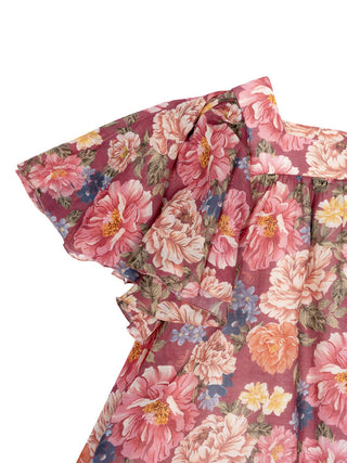 Blumenkleid mit Flügelärmeln - Braun