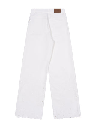 Jeans mit Blumenstickerei - Weiß