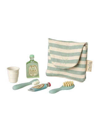 Zahnbürsten-Set in Tasche, Maus - Blau gestreift
