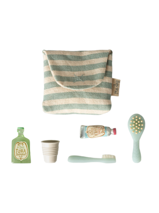 Zahnbürsten-Set in Tasche, Maus - Blau gestreift